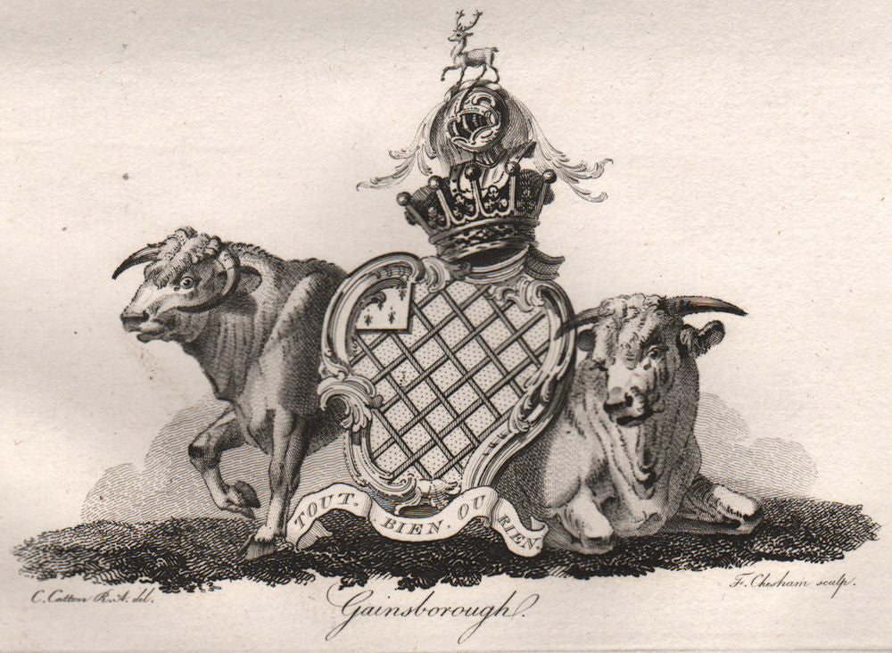 GAINSBOROUGH. Coat of Arms. Heraldry 1790 old antique vintage print picture